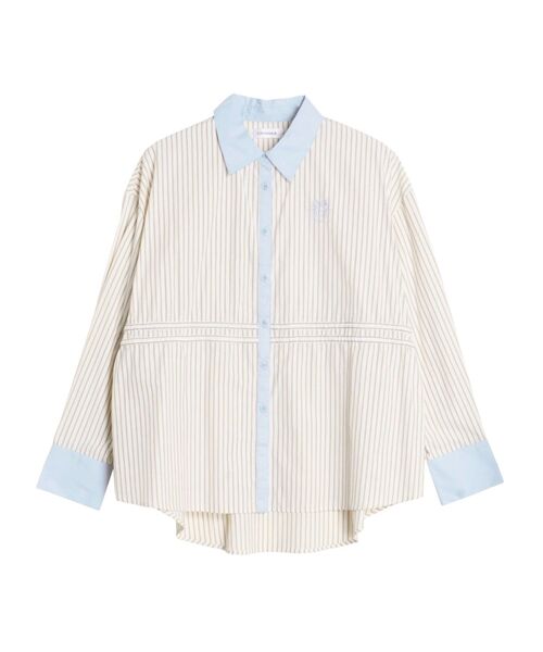 CALNAMUR（カルナムール）の「2WAY BLOCKING COLOR STRIPE SHIRTS/2WAYブロッキングカラーストライプシャツ（シャツ/ブラウス・レディース・ブルー/ライトブルー/ブラウン・FREE）」の2枚目の写真
