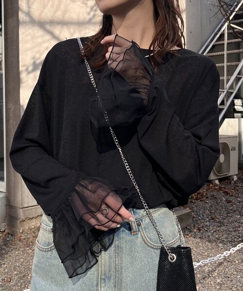 再入荷】アシンメトリードレープロングスリーブトップス