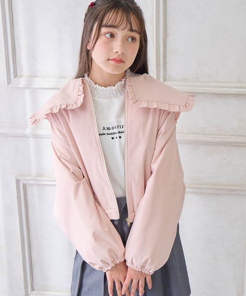 M’S GRACY 日本製　フリルフードジップアップアウター　ブルゾン M'S GRACY 日本製 フリルフードジップアップアウター ブルゾン