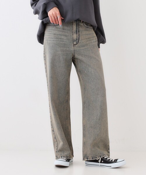 Cutie Blonde（キューティーブロンド）の「◆【洗える/S-LL】ヴィンテージ風　ワイドストレートデニムパンツ（デニムパンツ・レディース・ベージュ/ベビーピンク・01/02/03）」の3枚目の写真