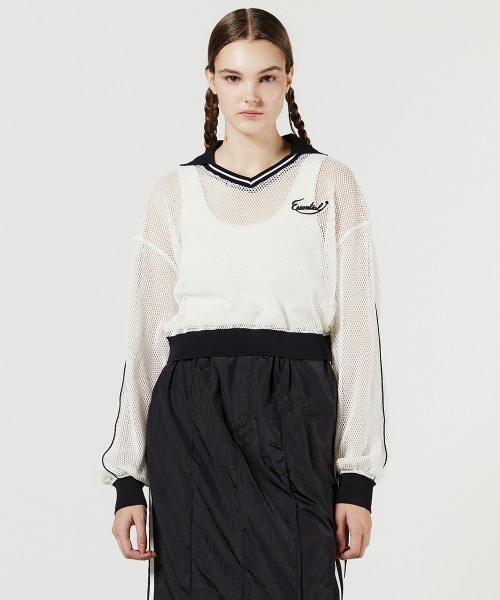 DOUBLE STANDARD CLOTHING(ダブルスタンダードクロージング)の「メッシュスキッパープルオーバー(シャツ/ブラウス・レディース・ブラック/オフホワイト・FREE)」の2枚目の写真