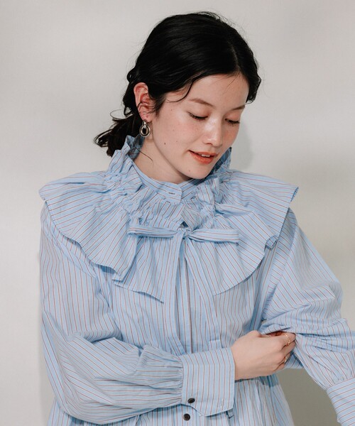 新品 RoseMuse ミニワンピース フリル ストライプ 白 フリー セール】マルチフリル付き ストライプミニワンピース