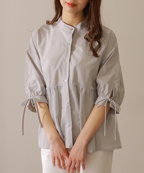 Lace Ladies(レースレディース)の「バンドカラー フロントボタン ペプラム 7分袖 ブラウス(シャツ/ブラウス・レディース・ブルー/グレー/ホワイト/ブラック・FREE/S)」の3枚目の写真
