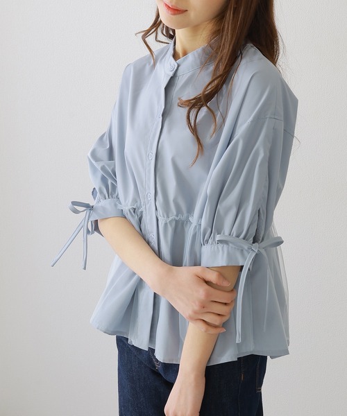 Lace Ladies(レースレディース)の「バンドカラー フロントボタン ペプラム 7分袖 ブラウス(シャツ/ブラウス・レディース・ブルー/グレー/ホワイト/ブラック・FREE/S)」の4枚目の写真