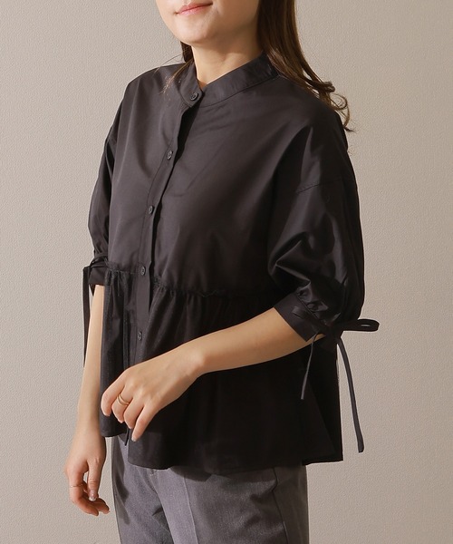 Lace Ladies(レースレディース)の「バンドカラー フロントボタン ペプラム 7分袖 ブラウス(シャツ/ブラウス・レディース・ブルー/グレー/ホワイト/ブラック・FREE/S)」の5枚目の写真
