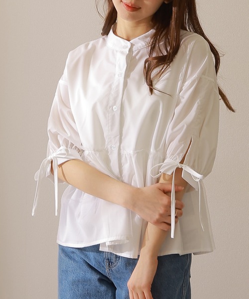Lace Ladies(レースレディース)の「バンドカラー フロントボタン ペプラム 7分袖 ブラウス(シャツ/ブラウス・レディース・ブルー/グレー/ホワイト/ブラック・FREE/S)」の10枚目の写真