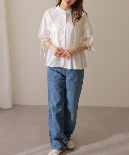 Lace Ladies(レースレディース)の「バンドカラー フロントボタン ペプラム 7分袖 ブラウス(シャツ/ブラウス・レディース・ブルー/グレー/ホワイト/ブラック・FREE/S)」の11枚目の写真