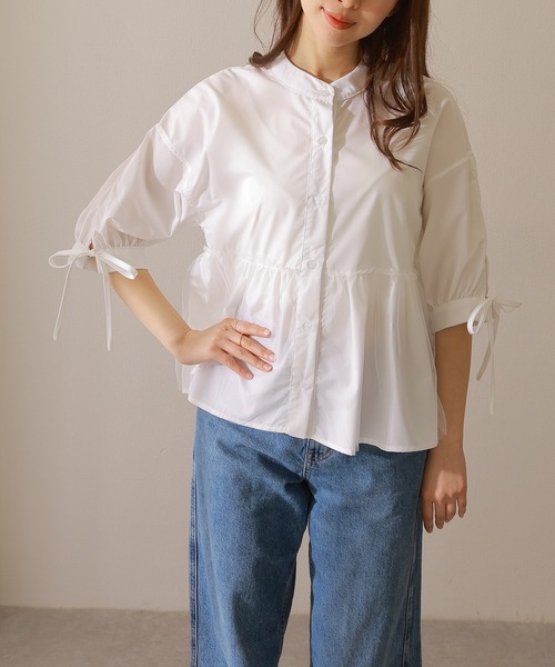 Lace Ladies(レースレディース)の「バンドカラー フロントボタン ペプラム 7分袖 ブラウス(シャツ/ブラウス・レディース・ブルー/グレー/ホワイト/ブラック・FREE/S)」の12枚目の写真