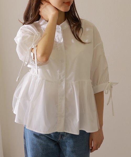 Lace Ladies(レースレディース)の「バンドカラー フロントボタン ペプラム 7分袖 ブラウス(シャツ/ブラウス・レディース・ブルー/グレー/ホワイト/ブラック・FREE/S)」の13枚目の写真