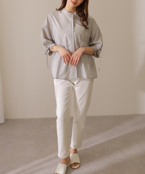 Lace Ladies(レースレディース)の「バンドカラー フロントボタン ペプラム 7分袖 ブラウス(シャツ/ブラウス・レディース・ブルー/グレー/ホワイト/ブラック・FREE/S)」の16枚目の写真
