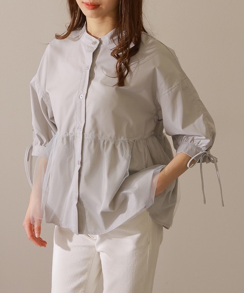 Lace Ladies(レースレディース)の「バンドカラー フロントボタン ペプラム 7分袖 ブラウス(シャツ/ブラウス・レディース・ブルー/グレー/ホワイト/ブラック・FREE/S)」の18枚目の写真