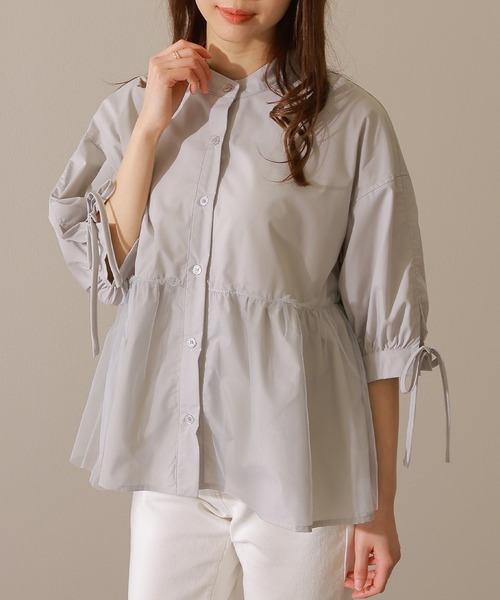 Lace Ladies(レースレディース)の「バンドカラー フロントボタン ペプラム 7分袖 ブラウス(シャツ/ブラウス・レディース・ブルー/グレー/ホワイト/ブラック・FREE/S)」の19枚目の写真