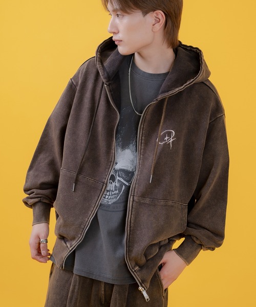 improves（インプローブス）の「グランジ加工 裏毛スウェット ジップパーカー（パーカー・メンズ・ピンク/ブラウン/ブラック/ホワイト・LARGE/MEDIUM）」の3枚目の写真