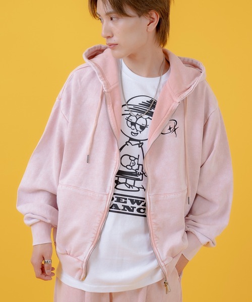 improves（インプローブス）の「グランジ加工 裏毛スウェット ジップパーカー（パーカー・メンズ・ピンク/ブラウン/ブラック/ホワイト・LARGE/MEDIUM）」の4枚目の写真