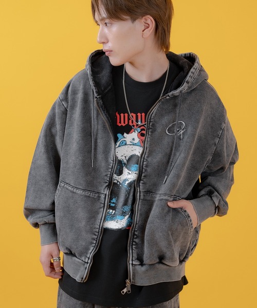 improves（インプローブス）の「グランジ加工 裏毛スウェット ジップパーカー（パーカー・メンズ・ピンク/ブラウン/ブラック/ホワイト・LARGE/MEDIUM）」の2枚目の写真