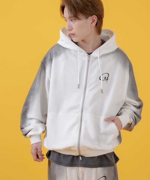 improves（インプローブス）の「グランジ加工 裏毛スウェット ジップパーカー（パーカー・メンズ・ピンク/ブラウン/ブラック/ホワイト・LARGE/MEDIUM）」の8枚目の写真