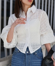 <レディース商品>カットワークフラワー刺繍ブラウス