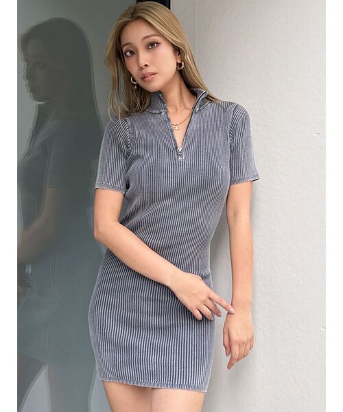 GYDA（ジェイダ）の「ブリーチハーフZIPリブニットワンピース（ワンピース・レディース・ブラック/ネイビー/オフホワイト・FREE）」の4枚目の写真