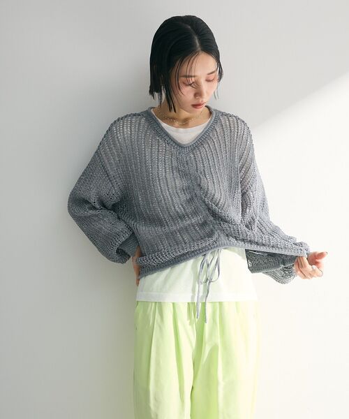Green Parks(グリーンパークス)の「SET2点2wayシャーリングニット+インナー(ニット/セーター・レディース・サックスブルー/グレー/オフホワイト/オレンジ・FREE)」の12枚目の写真
