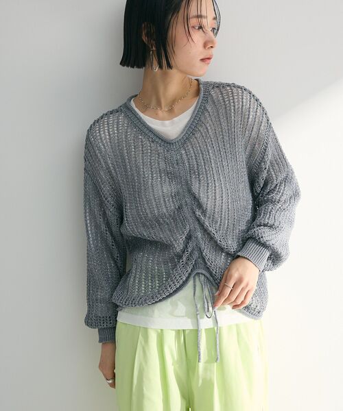 Green Parks(グリーンパークス)の「SET2点2wayシャーリングニット+インナー(ニット/セーター・レディース・サックスブルー/グレー/オフホワイト/オレンジ・FREE)」の13枚目の写真