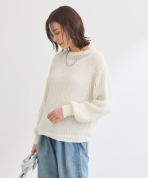 Green Parks(グリーンパークス)の「SET2点2wayシャーリングニット+インナー(ニット/セーター・レディース・サックスブルー/グレー/オフホワイト/オレンジ・FREE)」の8枚目の写真