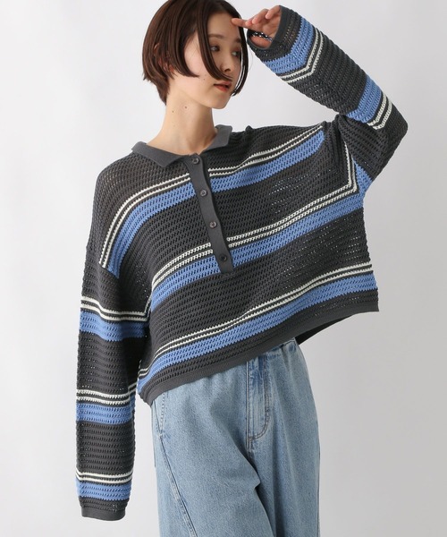 LEPSIM（レプシィム）の「7ゲージラガー長袖メッシュ　243185（ニット/セーター・レディース・チャコールグレー/ホワイト×ブラック/ホワイト系その他・FREE）」の3枚目の写真