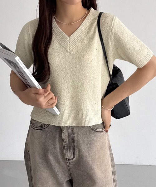【最終値下げ】 CELINE ロゴ入り 半袖ニット ショート丈 セール】リボンショート丈トップス（ニット/セーター）｜Achic