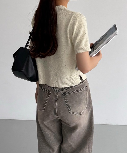 【最終値下げ】 CELINE ロゴ入り 半袖ニット ショート丈 CELINE 最終価格 [ショップバッグ付属] セリーヌ PARIS Tシャツ