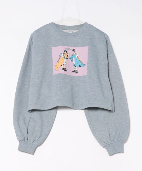 &soiree(アンドソワレ)の「【Spiritoso】怪獣カップルプリントクロップドトップス(Tシャツ/カットソー・レディース・杢グレー/オリーブ/ピンク・FREE)」の2枚目の写真