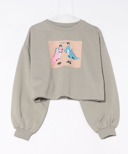 &soiree(アンドソワレ)の「【Spiritoso】怪獣カップルプリントクロップドトップス(Tシャツ/カットソー・レディース・杢グレー/オリーブ/ピンク・FREE)」の1枚目の写真