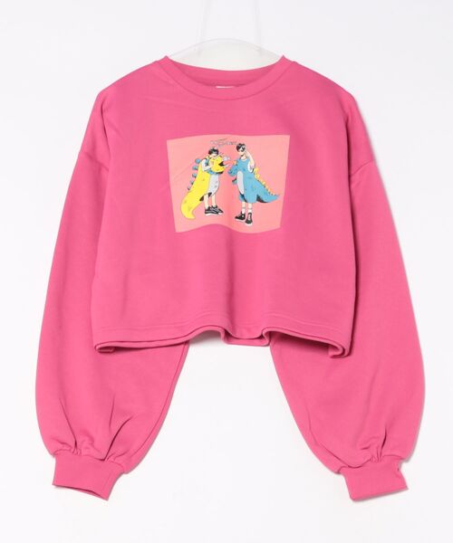 &soiree(アンドソワレ)の「【Spiritoso】怪獣カップルプリントクロップドトップス(Tシャツ/カットソー・レディース・杢グレー/オリーブ/ピンク・FREE)」の3枚目の写真