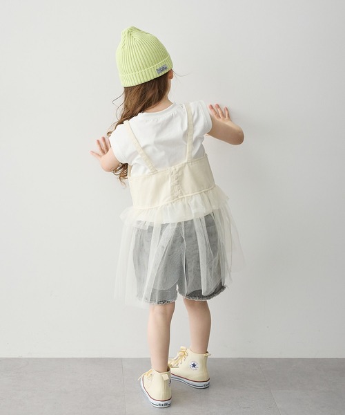 Piet(ピエット)の「【2点セット】ノースリーブT&チュール切替 デニムビスチェ セット(Tシャツ/カットソー・キッズ・ブラック/オフホワイト・100/110/120/130)」の3枚目の写真