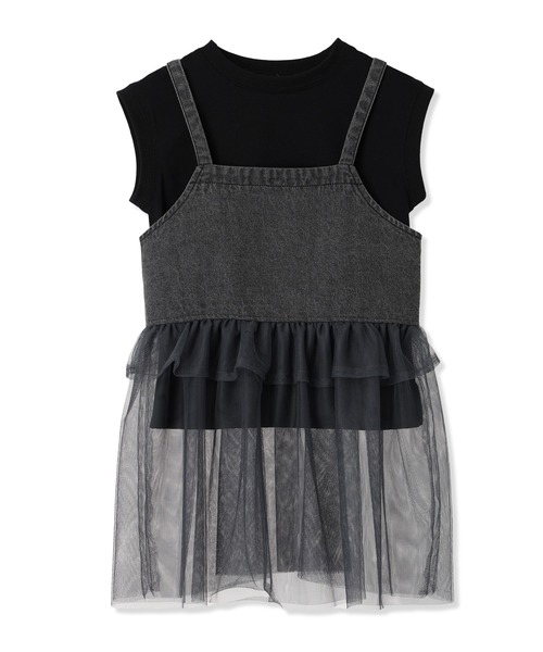 Piet(ピエット)の「【2点セット】ノースリーブT&チュール切替 デニムビスチェ セット(Tシャツ/カットソー・キッズ・ブラック/オフホワイト・100/110/120/130)」の9枚目の写真