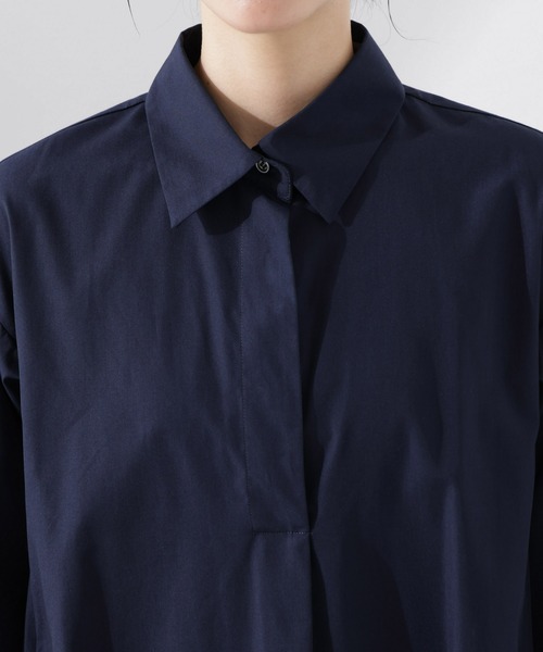 NANO universe（ナノユニバース）の「ニュアンスカラーフレアシャツワンピース（シャツワンピース・レディース・ネイビー/オフホワイト・M/S）」の4枚目の写真