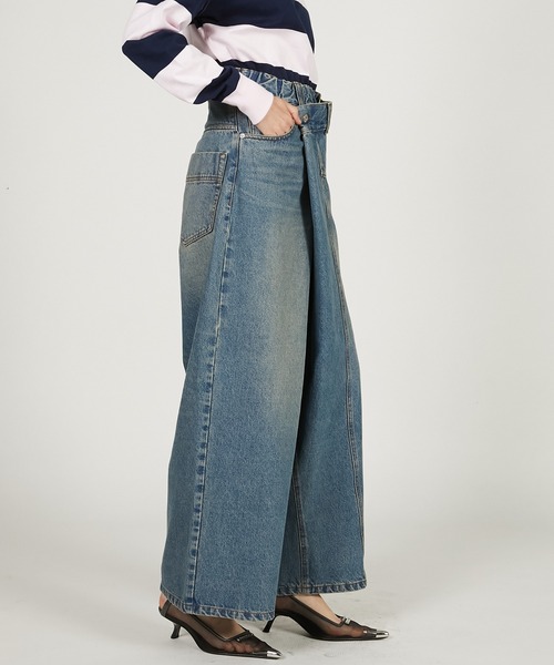 PRANK PROJECT（プランクプロジェクト）の「ディフォームバギーデニムパンツ / Deform Baggy Denim Pants（デニムパンツ・レディース・ブラック/ホワイト/ブルー・36/38）」の7枚目の写真