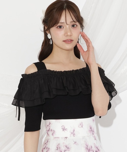WILLSELECTION(ウィルセレクション)の「シアーボリュームフリルニットプルオーバー(ニット/セーター・レディース・ホワイト×ネイビー/ラベンダー/ブラック/オフホワイト・FREE)」の3枚目の写真