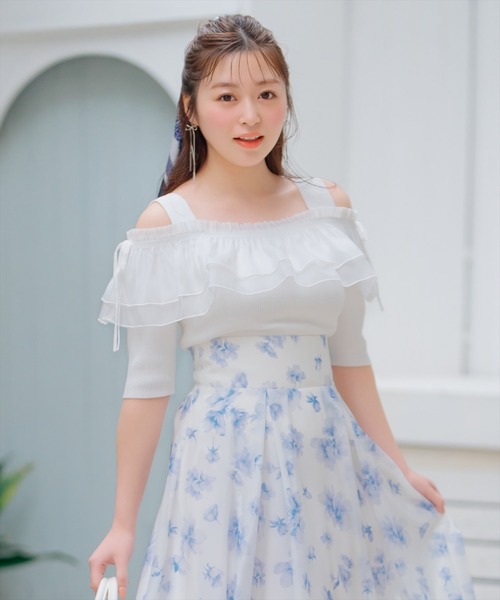 WILLSELECTION(ウィルセレクション)の「シアーボリュームフリルニットプルオーバー(ニット/セーター・レディース・ホワイト×ネイビー/ラベンダー/ブラック/オフホワイト・FREE)」の5枚目の写真