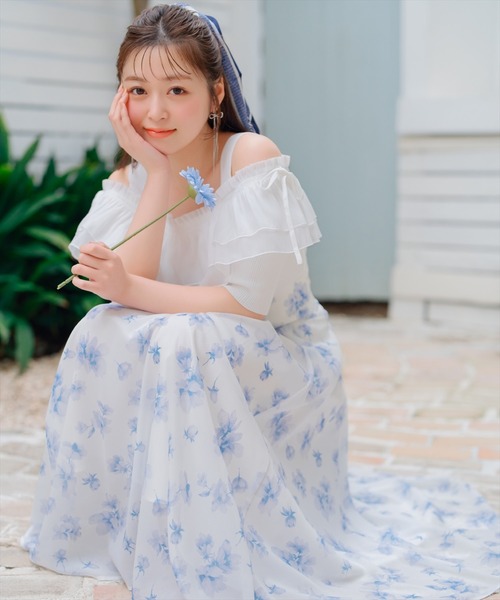 WILLSELECTION(ウィルセレクション)の「シアーボリュームフリルニットプルオーバー(ニット/セーター・レディース・ホワイト×ネイビー/ラベンダー/ブラック/オフホワイト・FREE)」の6枚目の写真