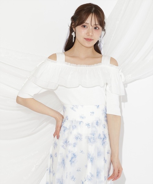 WILLSELECTION(ウィルセレクション)の「シアーボリュームフリルニットプルオーバー(ニット/セーター・レディース・ホワイト×ネイビー/ラベンダー/ブラック/オフホワイト・FREE)」の9枚目の写真