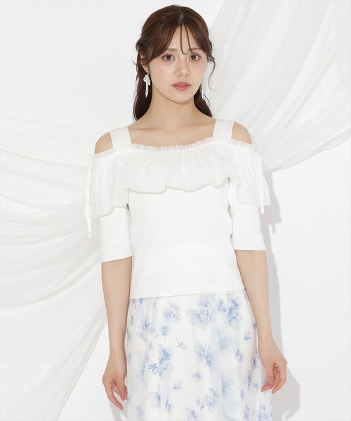 WILLSELECTION(ウィルセレクション)の「シアーボリュームフリルニットプルオーバー(ニット/セーター・レディース・ホワイト×ネイビー/ラベンダー/ブラック/オフホワイト・FREE)」の10枚目の写真