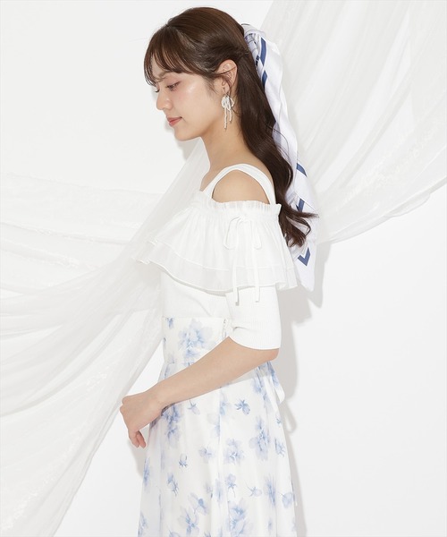 WILLSELECTION(ウィルセレクション)の「シアーボリュームフリルニットプルオーバー(ニット/セーター・レディース・ホワイト×ネイビー/ラベンダー/ブラック/オフホワイト・FREE)」の11枚目の写真