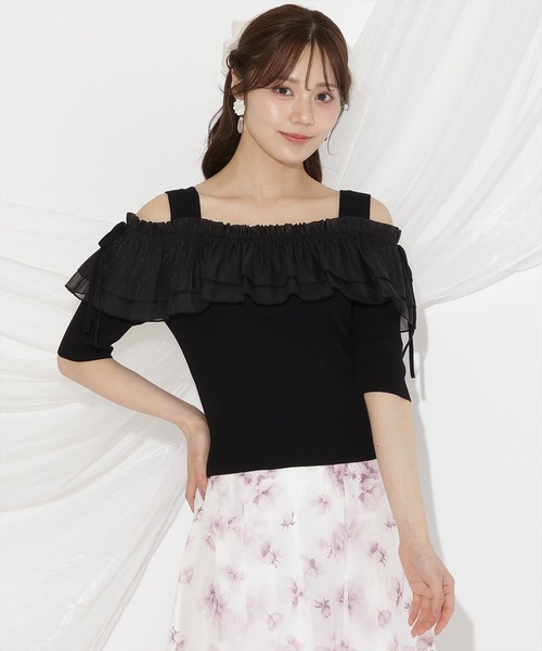 WILLSELECTION(ウィルセレクション)の「シアーボリュームフリルニットプルオーバー(ニット/セーター・レディース・ホワイト×ネイビー/ラベンダー/ブラック/オフホワイト・FREE)」の16枚目の写真