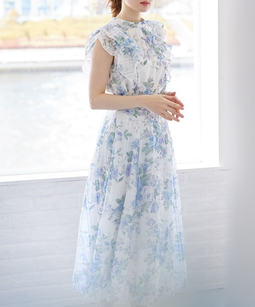tocco closet（トッコ　クローゼット）の「ガーデンローズプリントシアーチェックフレアスカート（スカート・レディース・ブルー/ピンク・M）」の18枚目の写真