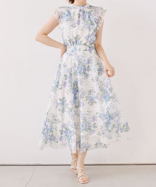 tocco closet（トッコ　クローゼット）の「ガーデンローズプリントシアーチェックフレアスカート（スカート・レディース・ブルー/ピンク・M）」の13枚目の写真