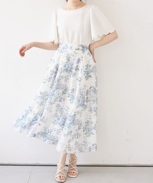 tocco closet（トッコ　クローゼット）の「ガーデンローズプリントシアーチェックフレアスカート（スカート・レディース・ブルー/ピンク・M）」の16枚目の写真