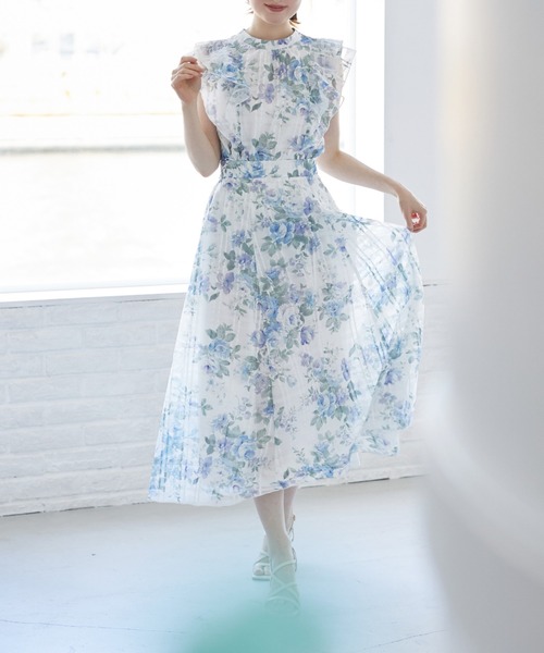 tocco closet（トッコ　クローゼット）の「ガーデンローズプリントシアーチェックフレアスカート（スカート・レディース・ブルー/ピンク・M）」の12枚目の写真