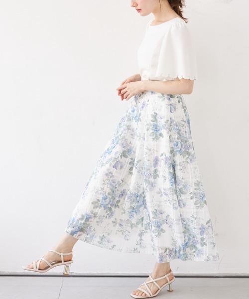 tocco closet（トッコ　クローゼット）の「ガーデンローズプリントシアーチェックフレアスカート（スカート・レディース・ブルー/ピンク・M）」の17枚目の写真