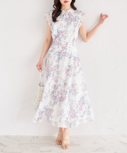 tocco closet（トッコ　クローゼット）の「ガーデンローズプリントシアーチェックフレアスカート（スカート・レディース・ブルー/ピンク・M）」の22枚目の写真