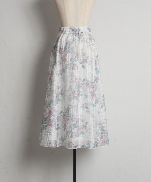 tocco closet（トッコ　クローゼット）の「ガーデンローズプリントシアーチェックフレアスカート（スカート・レディース・ブルー/ピンク・M）」の7枚目の写真
