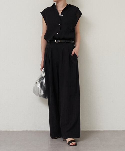 LIVETART（リヴェタート）の「スリットノースリーブシャツ（シャツ/ブラウス・レディース・キャメル/ブラック・FREE）」の5枚目の写真